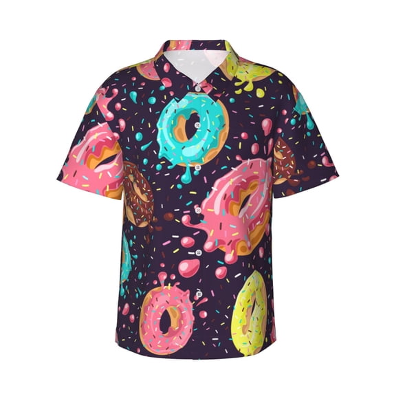 Balery Donuts1 Print Men's Hawaiian Shirts Short Sleeve Beach Shirt Relaxed Fit Vacation Button Down Shirts-Small