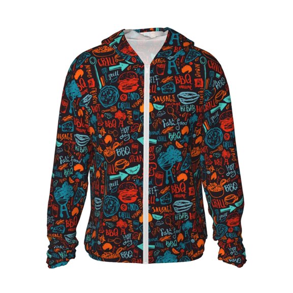 Balery Doodle Barbeque Men's Women's UPF 50 Sun Protection Lightweight Hoodie Performance Long Sleeve Shirt for Fishing Running-Medium