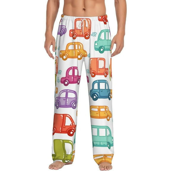 Balery Doodle Cars print Men's Pajama Pants,Ultra Lightweight Pjs,Lounge Pant-Small