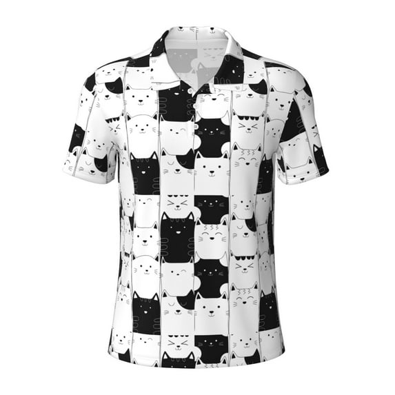 Balery Doodle Cute Cat Printed Men’s Short Sleeve Polo Shirt, Midweight Men's Shirt,Golf Polo shirts -3X-Large