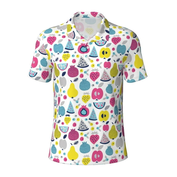 Balery Doodle Fruits Printed Men’s Short Sleeve Polo Shirt, Midweight Men's Shirt,Golf Polo shirts -X-Large