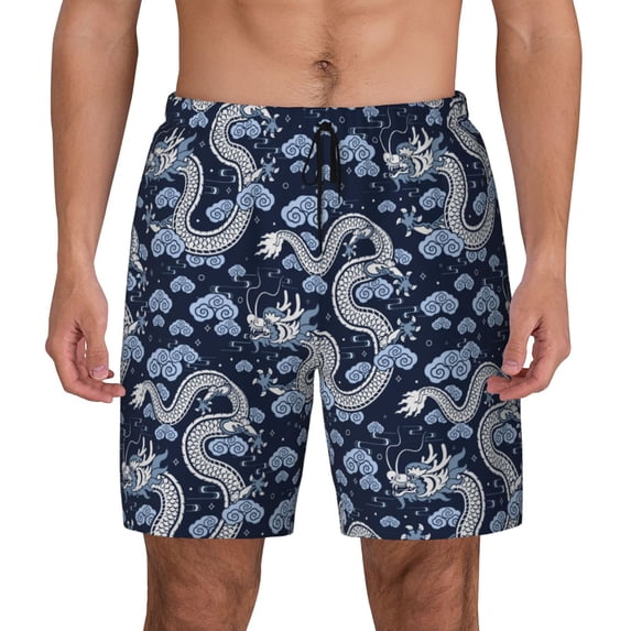 Balery Dragon Mens Swim Trunks Swim Shorts for Men Quick Dry Inseam Beach Shorts with Compression Liner Pocket-Large