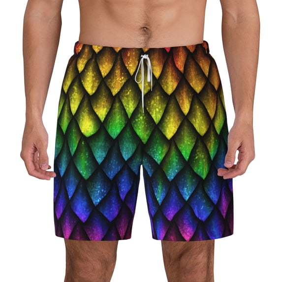 Balery Dragon Scales Mens Swim Trunks Swim Shorts for Men Quick Dry Inseam Beach Shorts with Compression Liner Pocket-XX-Large