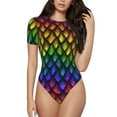 thumbnail image 1 of Balery Dragon Scales Women's Short Sleevee Crew Neck Bodysuit Tops Short Sleeve Tops Basic-Medium, 1 of 9