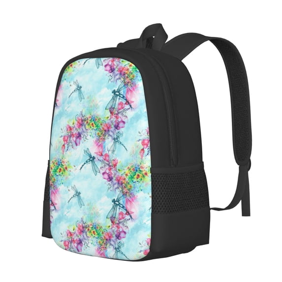 Balery Dragonfly Floral Backpack for Men and Women - Durable 600D Oxford Cloth -Large Capacity, Water-Resistant School, Travel, and Hiking Bag