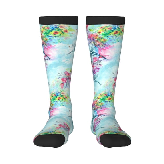 Balery Dragonfly Floral Printed Novelty Socks Men's Women's Crew Socks Sports Socks Knee High Socks Cotton Socks Quirky and Cool Socks