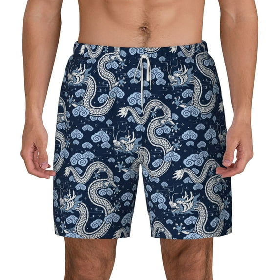 Balery Dragons Mens Swim Trunks Swim Shorts for Men Quick Dry Inseam Beach Shorts with Compression Liner Pocket-Large