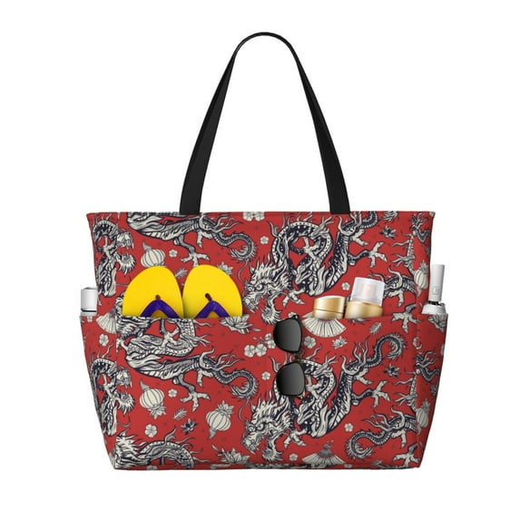 Balery Dragons2 Beach Travel Bag - Water-Resistant, Large Capacity Lightweight Tote with 7 Pockets for Women and Men - Perfect for Beach, Pool, Gym, and Travel