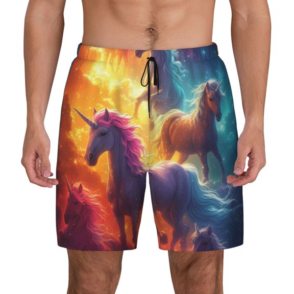 Balery Dreamy Night Sky White Horse Mens Swim Trunks Swim Shorts for Men Quick Dry Inseam Beach Shorts with Compression Liner Pocket-Small