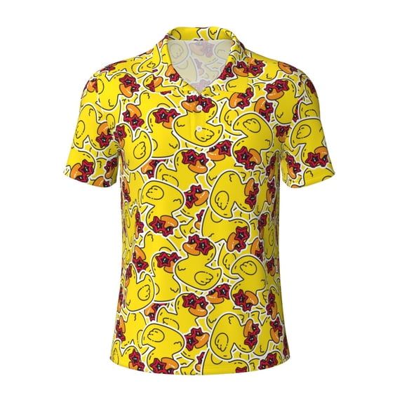 Balery Duck with Star Sunglasses Printed Men’s Short Sleeve Polo Shirt, Midweight Men's Shirt,Golf Polo shirts -Medium