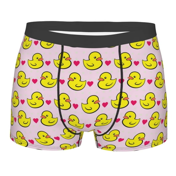 Balery Ducks And Pink Heart Men's Boxer Briefs, Soft and Breathable Cotton Underwear with nylon Waistband-Large