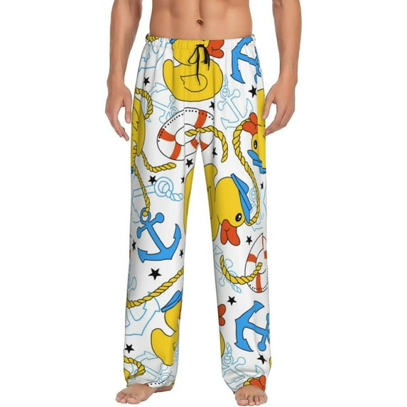 Balery Ducks and Anchors print Men's Pajama Pants,Ultra Lightweight Pjs,Lounge Pant-Medium
