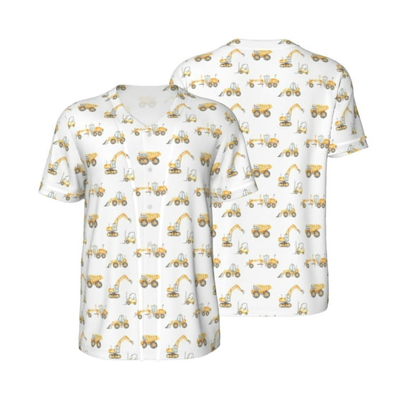 Balery Dump Truck Baseball Jersey for Men Casual Button Down Shirts Short Sleeve Active Team Sports Uniform-Small