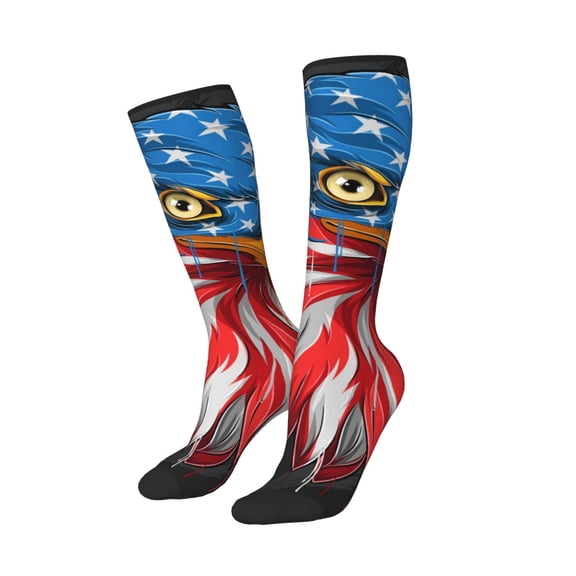 Balery Eagle Head With American Flag Printed Novelty Socks Men's Women's Crew Socks Sports Socks Knee High Socks Cotton Socks Quirky and Cool Socks