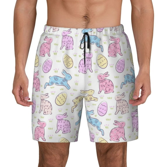 Balery Easter Colorful Rabbit Mens Swim Trunks Swim Shorts for Men Quick Dry Inseam Beach Shorts with Compression Liner Pocket-3X-Large