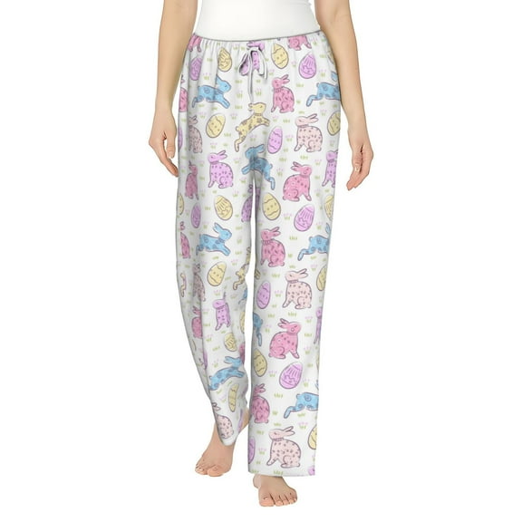Balery Easter Colorful Rabbit print Women's Pajama Pants,Ultra Lightweight Pjs,Lounge Pant-Medium