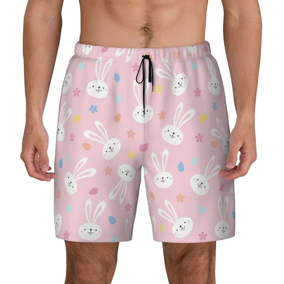 Balery Easter Cute Rabbit Mens Swim Trunks Swim Shorts for Men Quick Dry Inseam Beach Shorts with Compression Liner Pocket-Medium