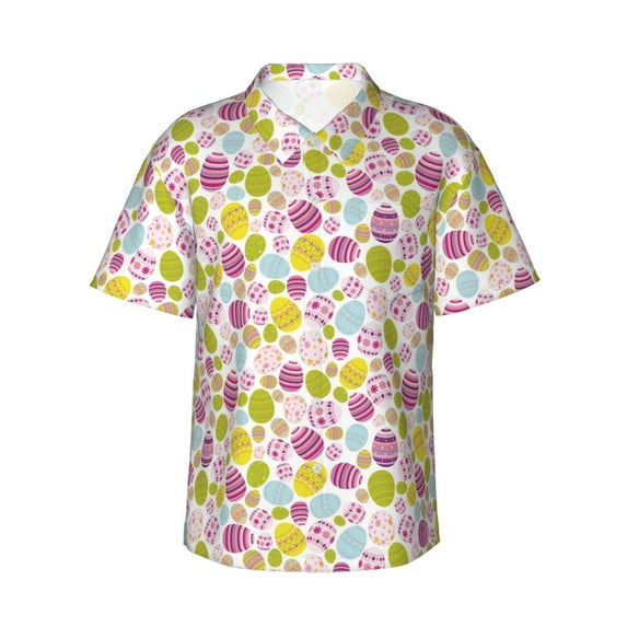 Balery Easter Egg Print Men's Hawaiian Shirts Short Sleeve Beach Shirt Relaxed Fit Vacation Button Down Shirts-Medium