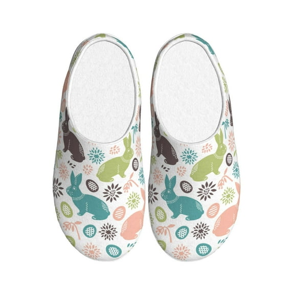 Balery Easter Rabbit Pattern Women's Fuzzy Memory Foam Slippers Fluffy Winter House Shoes Indoor and Outdoor-39/40