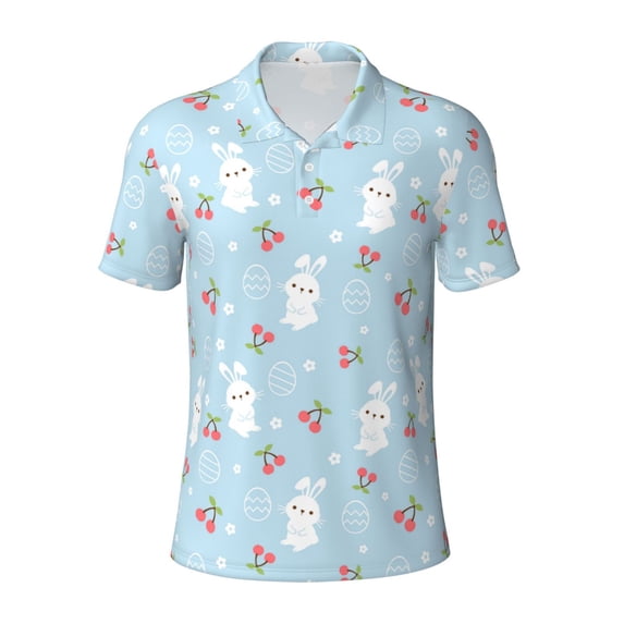 Balery Easter Rabbit Printed Men’s Short Sleeve Polo Shirt, Midweight Men's Shirt,Golf Polo shirts -4X-Large