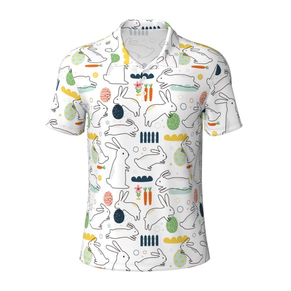 Balery Easter Rabbit Printed Men’s Short Sleeve Polo Shirt, Midweight Men's Shirt,Golf Polo shirts -XX-Large