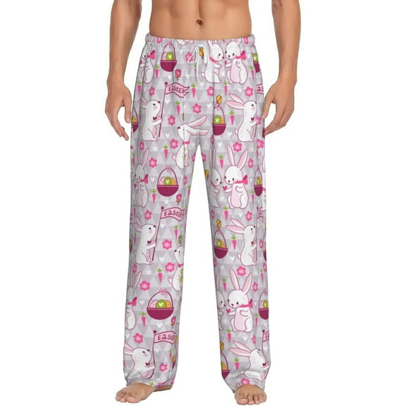 Balery Easter Rabbit print Men's Pajama Pants,Ultra Lightweight Pjs,Lounge Pant-Medium