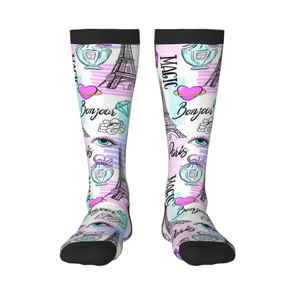 Balery Eiffel Tower And Hearts Fun Novelty Socks Men'S Women'S Crew Socks Funny Crazy Novelty Socks Quirky And Cool Socks