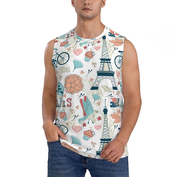 Balery Eiffel Tower Men's Sleeveless Muscle Shirts Workout Tank Top, Moisture Wicking, Odor Protection-3X-Large
