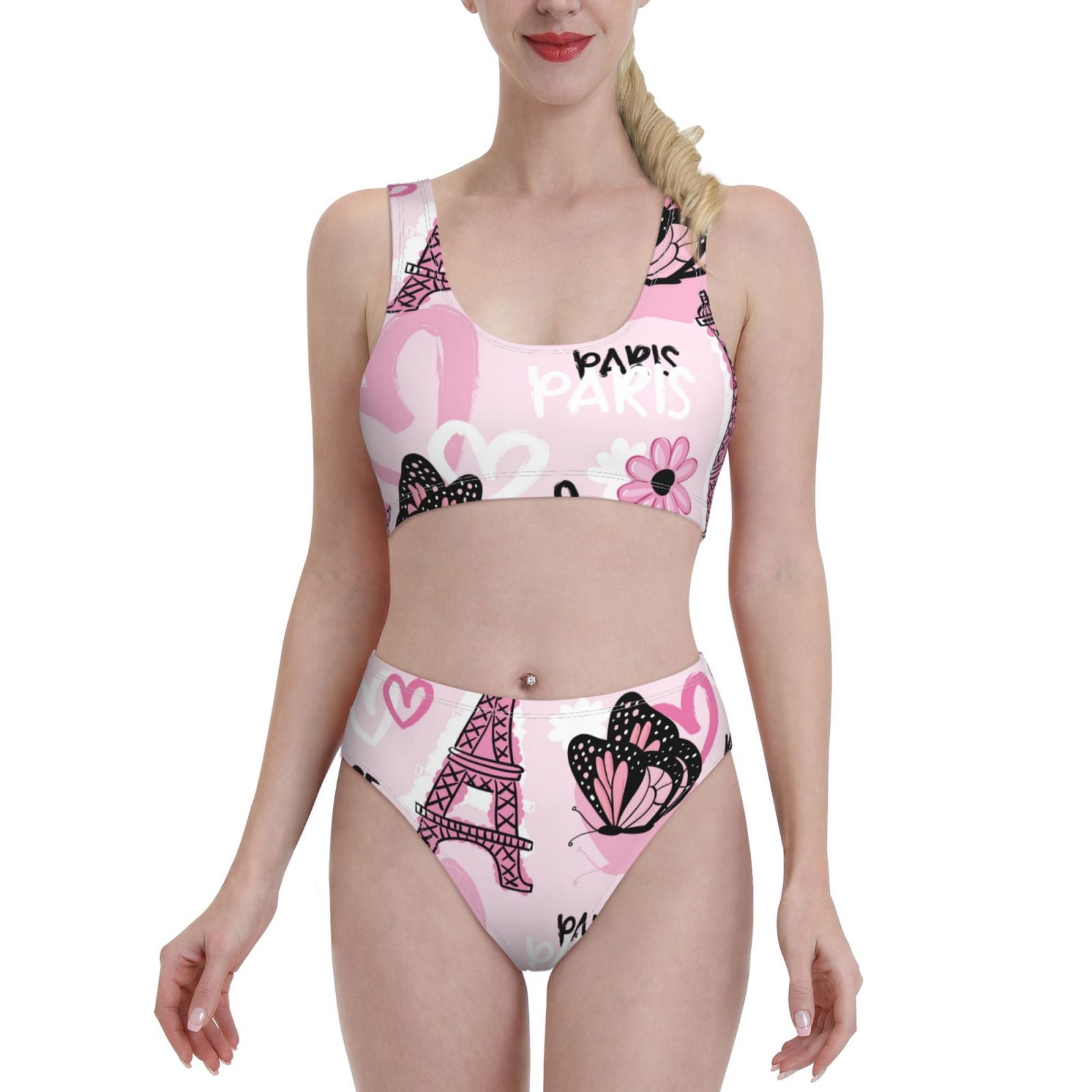 Balery Eiffel Tower and Butterflies Women Bikini Swimsuit Tankini Set 2