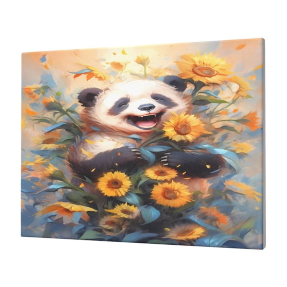 Balery Elegant Cute Panda Sunflower Pattern Canvas Decorative Picture – 30x40in Premium Wall Art, Modern Canvas Print for Home Decor（Horizontal）