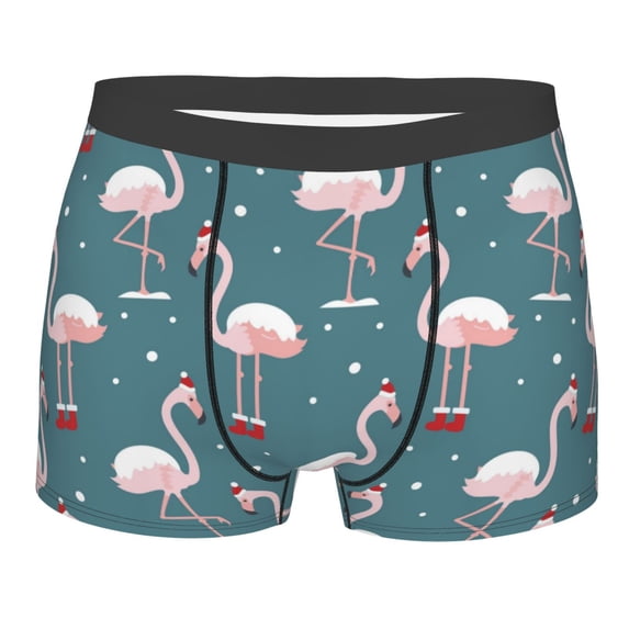 Balery Elegant Flamingo Wearing A Christmas Hat Men's Boxer Briefs, Soft and Breathable Cotton Underwear with nylon Waistband-Large