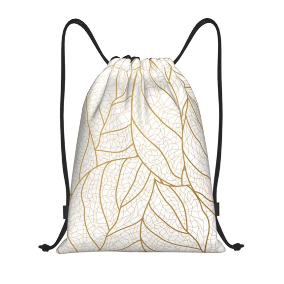Balery Elegant Gold Leaf Pattern Pattern Drawstring Backpack Bag Sport Gym Sackpack Cinch Bags Pattern Drawstring Backpack Bag Sport Gym Sackpack Cinch Bags -Medium