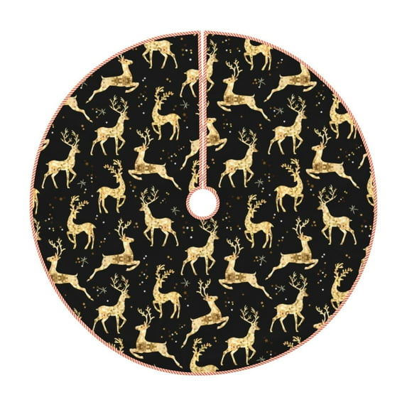 Balery Elegant Gold Moose Printed Christmas Tree Skirt , Merry Christmas Party Christmas Tree Decoration,Adjustable Tree Skirt-36"
