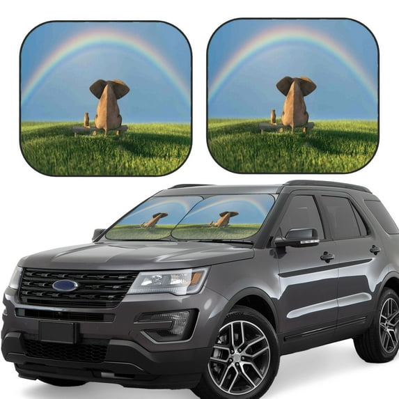Balery Elephant Dog Sitting Under The Rainbow Sun Shield 2 Pack For Car Front Windows Foldable Sun Visor Protector Blocks Max Uv Rays And Keeps Your Vehicle Cool For Most Sedans Suv Truck