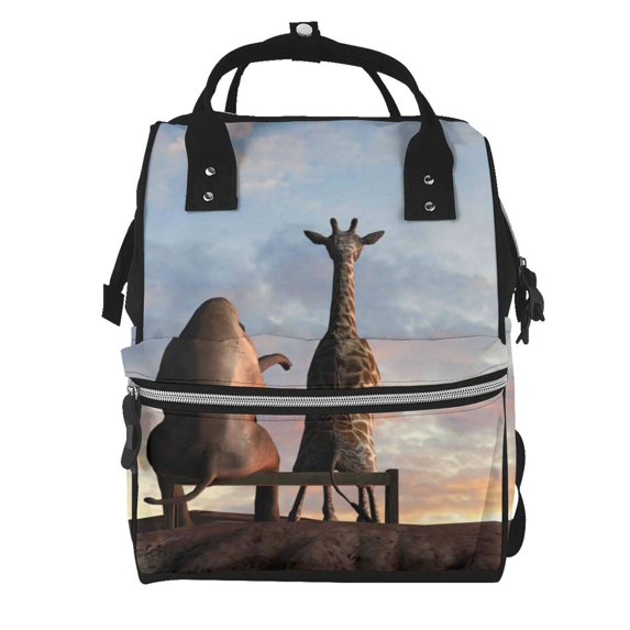 Balery Elephant Giraffe Mummy Backpack - Waterproof Twill Canvas, Large Capacity Diaper Bag with Multiple Pockets and Adjustable Straps