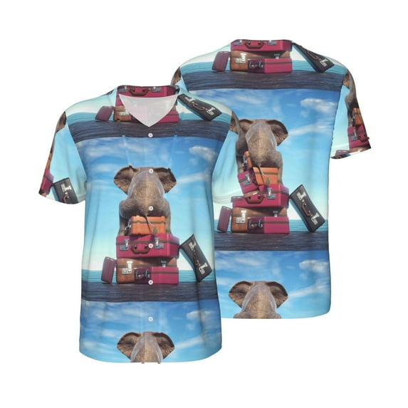 Balery Elephant Sits Baseball Jersey for Men Casual Button Down Shirts Short Sleeve Active Team Sports Uniform-Large