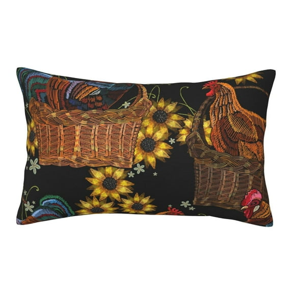 Balery Embroidery Chicken Rooster And Sunflowers Pillow Covers,Bed Pilowcases,Reversible Plush Throw Pillow Covers End Pillow Encasement,Pillow Case - 16"X24"