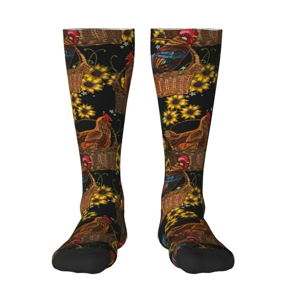 Balery Embroidery Chicken Rooster Printed Novelty Socks Men's Women's Crew Socks Sports Socks Knee High Socks Cotton Socks Quirky and Cool Socks