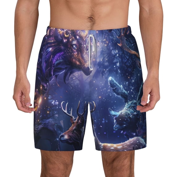 Balery Enchanted Forest Stag Gathering Mens Swim Trunks Swim Shorts for Men Quick Dry Inseam Beach Shorts with Compression Liner Pocket-XX-Large
