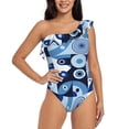 thumbnail image 1 of Balery Evil Eye One Shoulder Swimsuits for Women Ruffle Swimsuits Tummy Control One Shoulder Bathing Suits-X-Large, 1 of 8