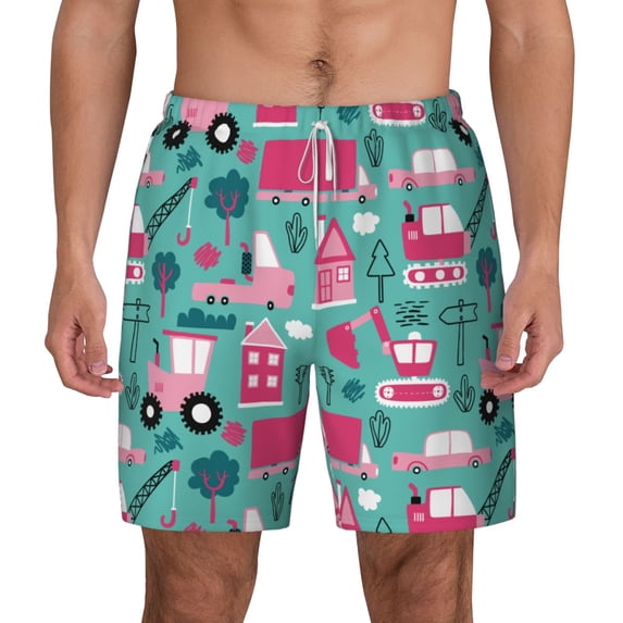Balery Excavator Mens Swim Trunks Swim Shorts for Men Quick Dry Inseam Beach Shorts with Compression Liner Pocket-X-Large