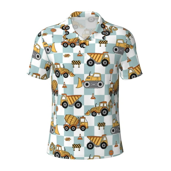 Balery Excavator Printed Men’s Short Sleeve Polo Shirt, Midweight Men's Shirt,Golf Polo shirts -Small