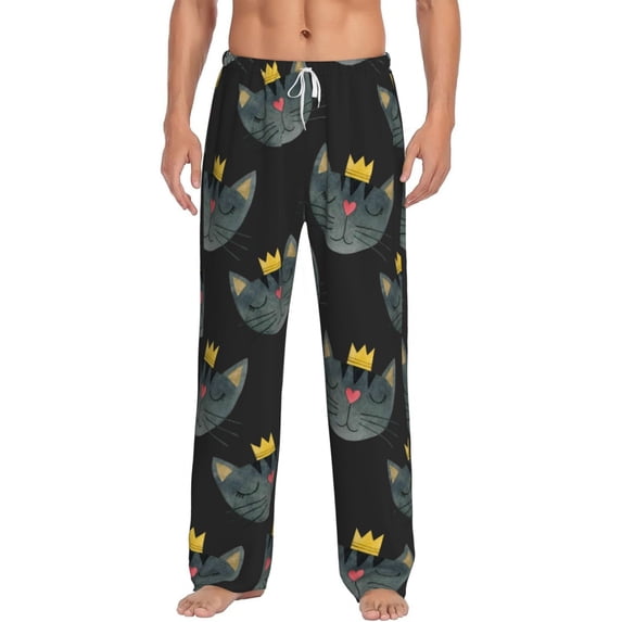 Balery Faces Of The Cat print Men's Pajama Pants,Ultra Lightweight Pjs,Lounge Pant-Large