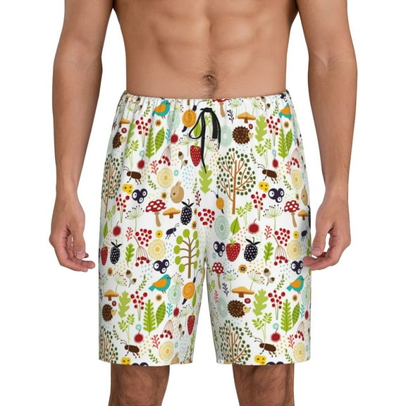 Balery Fall Animals Men's Cotton Knit Pajama Shorts Waistband & Pockets,Short Pajama Pants-Small