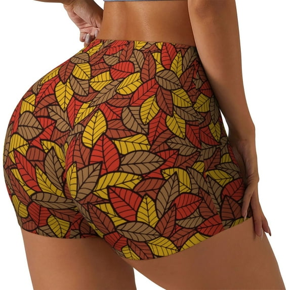 Balery Fall Leaves Printed Workout Shorts for Women Seamless Scrunch Short Gym Yoga Running Sport Active Exercise Fitness Shorts-XX-Large