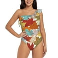 thumbnail image 1 of Balery Fall Maple Leaves One Shoulder Swimsuits for Women Ruffle Swimsuits Tummy Control One Shoulder Bathing Suits-X-Large, 1 of 8