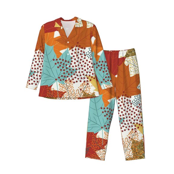 Balery Fall Maple Leaves Pattern Pajama Sets for Men Long Sleeve 2 Piece Sleepwear Loungewear Sets Soft PJ's with Pockets Long Sleeve Comfy Pj Sets-X-Large