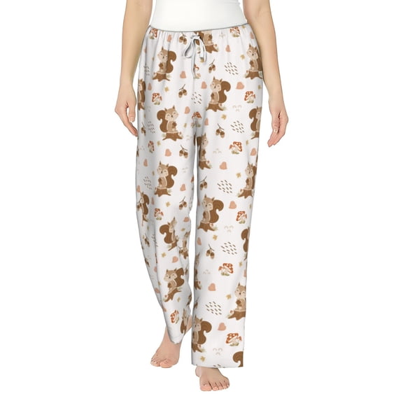 Balery Fall Squirrel print Women's Pajama Pants,Ultra Lightweight Pjs,Lounge Pant-X-Large