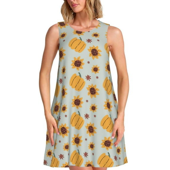 Balery Fall Thanksgiving Day Pattern Women’s Summer Dresses – Loose Sleeveless Sundress, Casual and Comfortable Beach Dress for Hot Days
