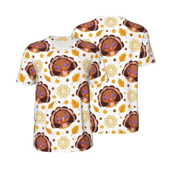 Balery Fall Turkey Baseball Jersey for Men Casual Button Down Shirts Short Sleeve Active Team Sports Uniform-Large